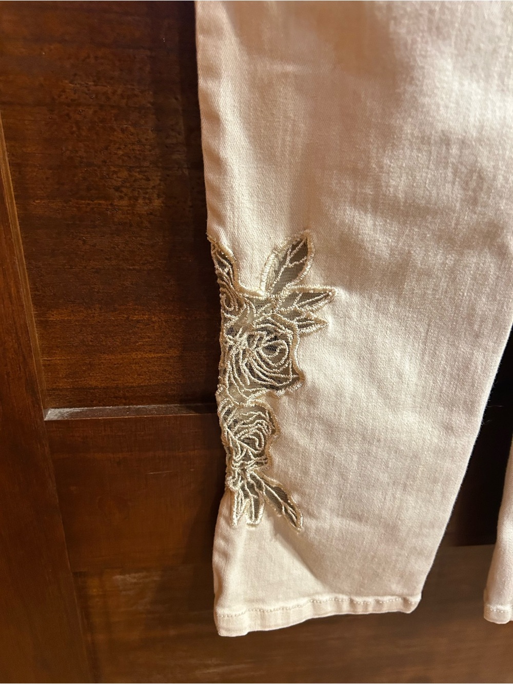 Cream Embroidered Women's Jeans in Petite - Picture 3 of 5